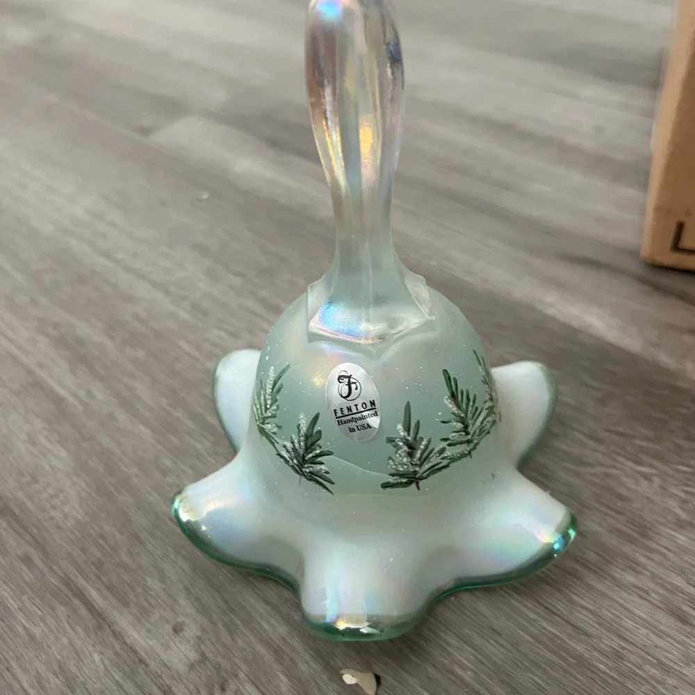 Fenton Glass Bell with Green Fern Design - Picture 2 of 16